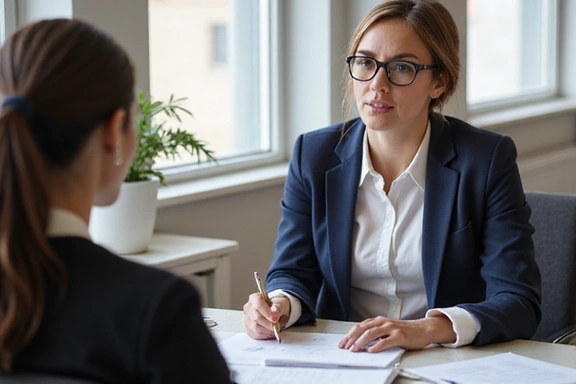 Szakértő dietetikus egyéni konzultációt tart egy munkavállalónak egy diszkrét irodai környezetben, jegyzeteket készítve és személyre szabott tanácsokat adva.