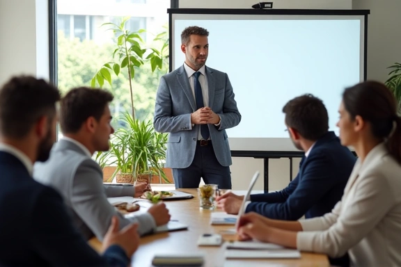 Szakértő táplálkozási tanácsadó tart egy interaktív workshopot egy csoport irodai dolgozónak, akik jegyzetelnek és kérdéseket tesznek fel.
